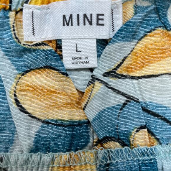 Mine for Anthropologie Blue Yellow Leaf Print Tiered Baby Doll Style Tank Size L - Picture 3 of 5